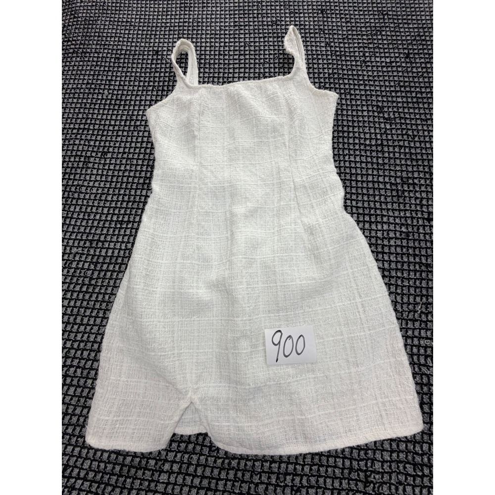 SHEIN Tweed Mini Dress Womens Size 2 White Square Neck Slit Hem